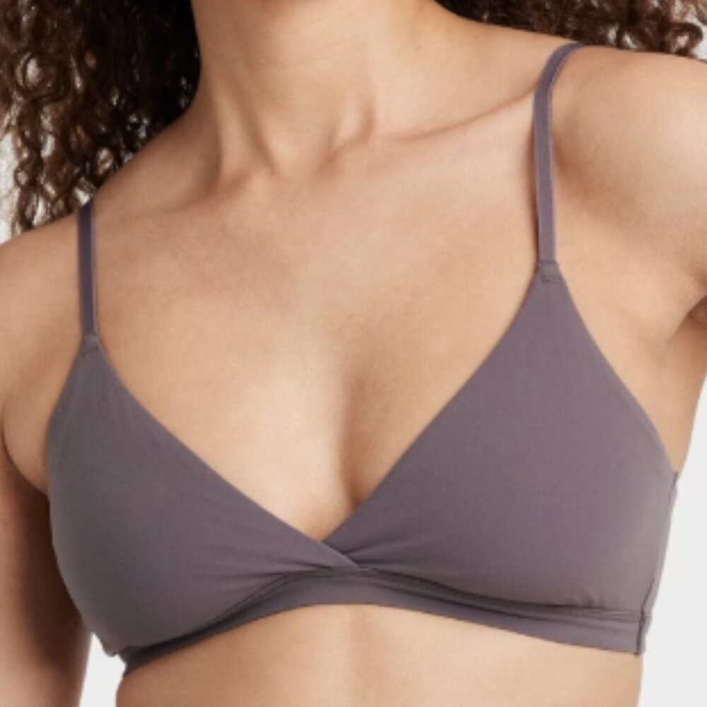 Auden Luxe Stretch Unlined Triangle Bralette Mauve Gray XS